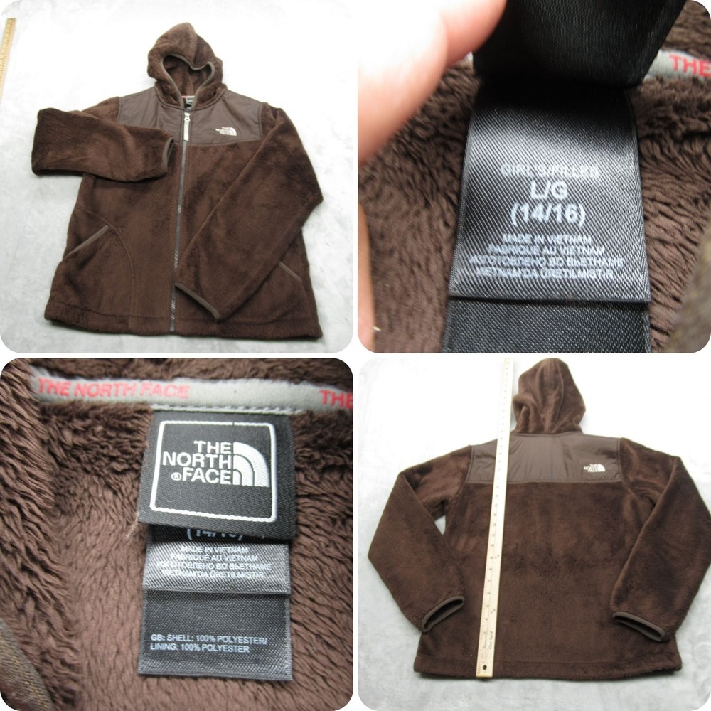 The North Face Jacket Girls Large Brown Fuzzy Fleece Hooded Full Zip Outdoor